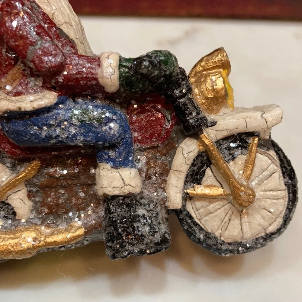 Sunglass Sparkly Santa on motorcycle ornament